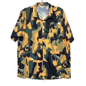 Romwe Abstract Camouflage Earth Tones Button Shirt Mens XL Polyester Cotton